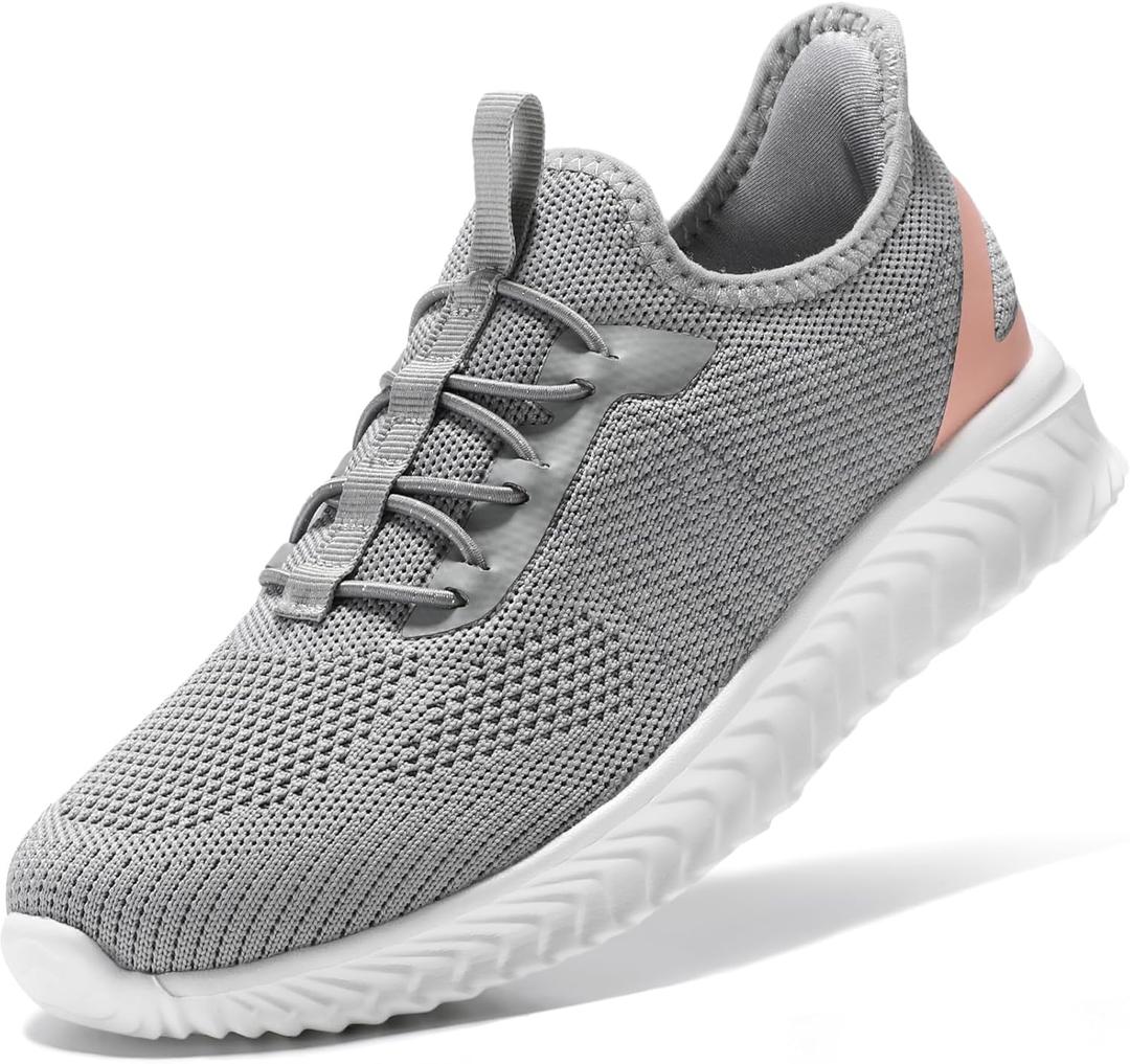 STQ Slip ins Walking Shoes Women Arch Support Slip on Hands Free Sneakers Non Slip Maternity Fashion Orthopedic Diabetic Light Grey Pink Size 8.5