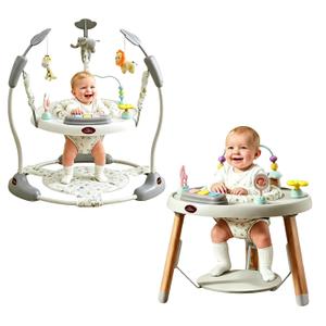 CuddoBaby Baby Jumper 4-Stage Convertible| Montessori -Inspired 8 Interactive Toys| Tummy Time Playmat, Bouncer, Exersaucer, Toddler Table| Music & Lights | 3-6, 6-12, 12-18, 12-24 Months - Gray