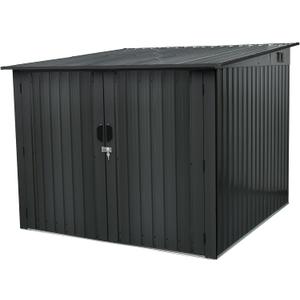 Hanover Bicycle Outdoor Steel Storage Shed with Slope Roof and Twist Lock and Key, Stores 4 Bikes, Dark Gray Outside Storage Shed House, Rust Resistant and Modern Shed with Adjustable Bike Tracks