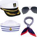 4PCS Yacht Captain Hat Sailor Hat Sunglasses Sailor Ship Cap Scarf Cap, Boat Captain Accessories for Women Men Party Dress Up
