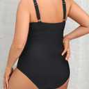 Daci Women Plus Size One Piece Swimsuits Sexy Hollow Out Bathing Suit V Neck Swimwear (Black, S)