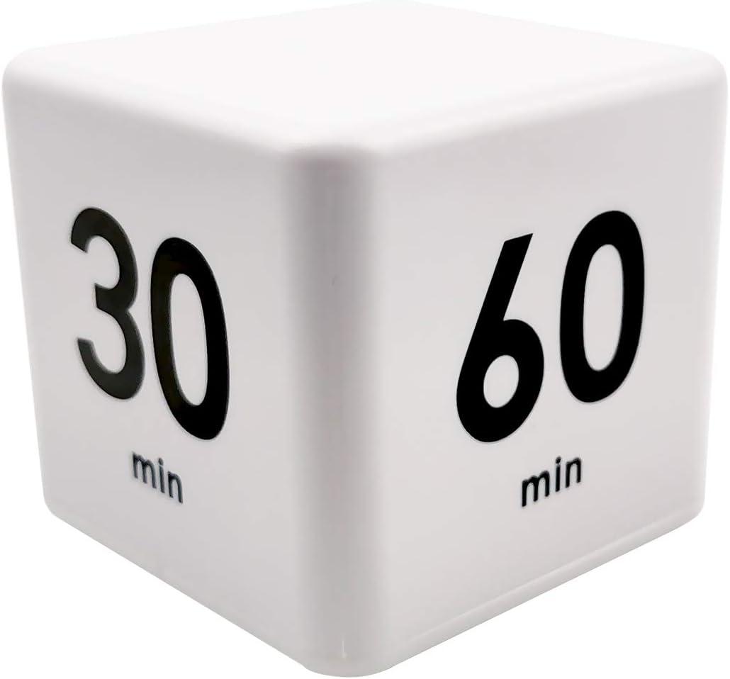Cube Timer, Productivity Cube Flip Timer for Kitchen Studying Workout Classroom Kids ADHD 15-20-30-60 Minute Preset, White