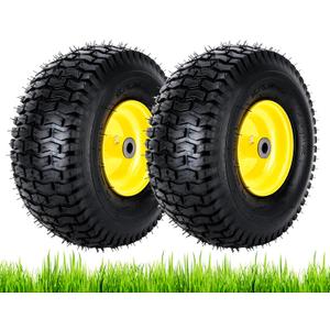 15x6.00-6nhs Lawn Mower Tires, 2 Pack 4 Ply 15x6-6 Tubeless Front Tire with Wheel Assembly for John Deere Riding Mowers, 3" Offset Hub, 3/4" Bushing,700lbs Capacity