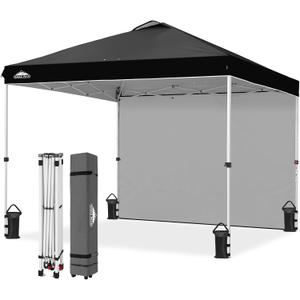 EAGLE PEAK Commercial Canopy 10x10 Pop Up Canopy Tent with 1 Sidewall, Easy Setup Heavy Duty Instant Event Shelter for Vendors & Markets, Outdoor Sun Shade, Black