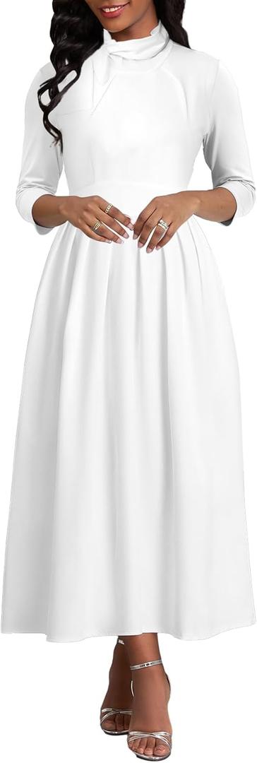 Xinlees Womens Casual Formal Fit and Flare Church Wedding Guest Work Dresses (White, XXL)
