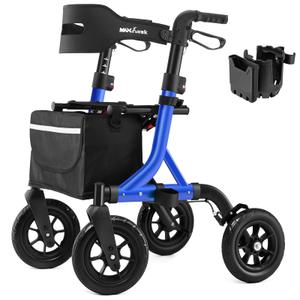 Rollator Walker for Seniors, Foldable All Terrain Rolling Walker with seat, Aluminum Walkers with 10 inch Rubber Wheels, Adjustable Handles and Backrest for Seniors (Blue)