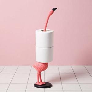 Maxdot Pink Flamingo Paper Towel Holder 18.7'' Cast Iron Paper Towel Holder Tropical Pink Standing Flamingo Gift Decorative Women Craft Display for Bathroom Toilet