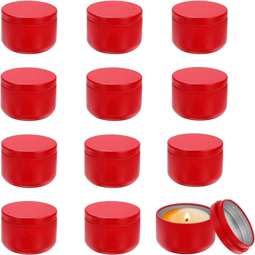 MECCANIXITY 3oz Candle Tins, 12pcs Metal Candle Tins Jars with Lids Round Empty Tin Can Containers Bulk for Storage Tea and Making DIY Arts Crafts Christmas Gifts, Red