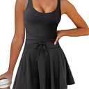 Women's Tennis Mini Dresses Workout Built in Shorts Golf Athletic Sleeveless One Piece Summer Active Romper Dress ( Black, Small)