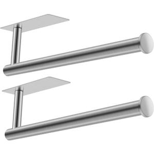 2nd Gen Paper Towel Holder Under Cabinet, [More Sturdy] Self Adhesive or Drilling Paper Towel Holder Wall Mount for Kitchen, RV, [Fit Mega Paper Towel Roll] SUS304 Stainless Steel(Pack of 2, Silver)