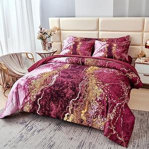 PERFEMET 6-Piece Bed in A Bag Queen Burgundy Marble Comforter Set with Sheets Aesthetic Retro Artwork Style Dark Red Bedding Set for All Season(Burgundy, Queen)