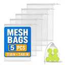 5 PCs Mesh Laundry Bags Drawstring  Small Mesh Bag White 11.8 x 7.48"  Multipurpose Nylon Net Bags with Tight Closure for Storing Balls, Clothes, Sports Gear at Gym, Beach, Laundry, & Travel Use