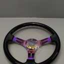 Universal 14" 350mm Car Racing Steering Wheel Quick Release Drifting Neo Chrome Spoke Black Wood Grain Steering Wheel with Horn Button