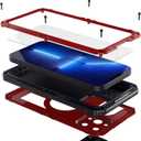 Heavy Duty Case for iPhone, Full Body Dustproof Dropproof Aluminum Alloy Case with Silicone Built-in Screen Protector (Red_Waterproof, for iPhone 11)