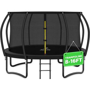 Trampoline 8FT 10FT 12FT 14FT 16FT, Recreational Trampolines with Enclosure Net and Ladder, Outdoor Anti-Rust Trampolines for Kids and Adults, ASTM Approved (Black)