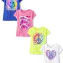 The Children's Place Girls Trends,Icons Short Sleeve Graphic T-Shirts, XS, Pack of 4 
