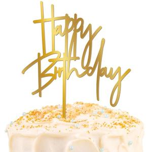 1PCS Gold Birthday Cake Topper, 5.3 x 7.2 Inches Acrylic Happy Birthday Cake Sign, Glitter Mirror Cake Topper Decorations for Anniversary, Bridal Shower, Birthday Party Supplies​