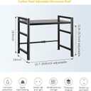 Microwave Oven Rack, Double Layer Carbon Steel Adjustable Microwave Shelf, Toaster Rack Heavy Duty Stand Kitchen Countertop Organizer, 55 lb Load Bearing, 2 Tier with 6 Hooks (Black)