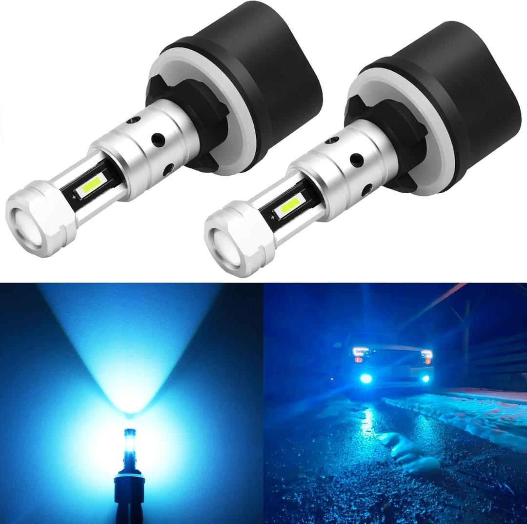 PHINLION 880 Blue LED Fog Light Bulbs, 3800 Lumens Super Bright 885 899 893 LED Fog Lights Replacement with Projector for Cars, Non-polarity, 8000K Ice Blue, Pack of 2
