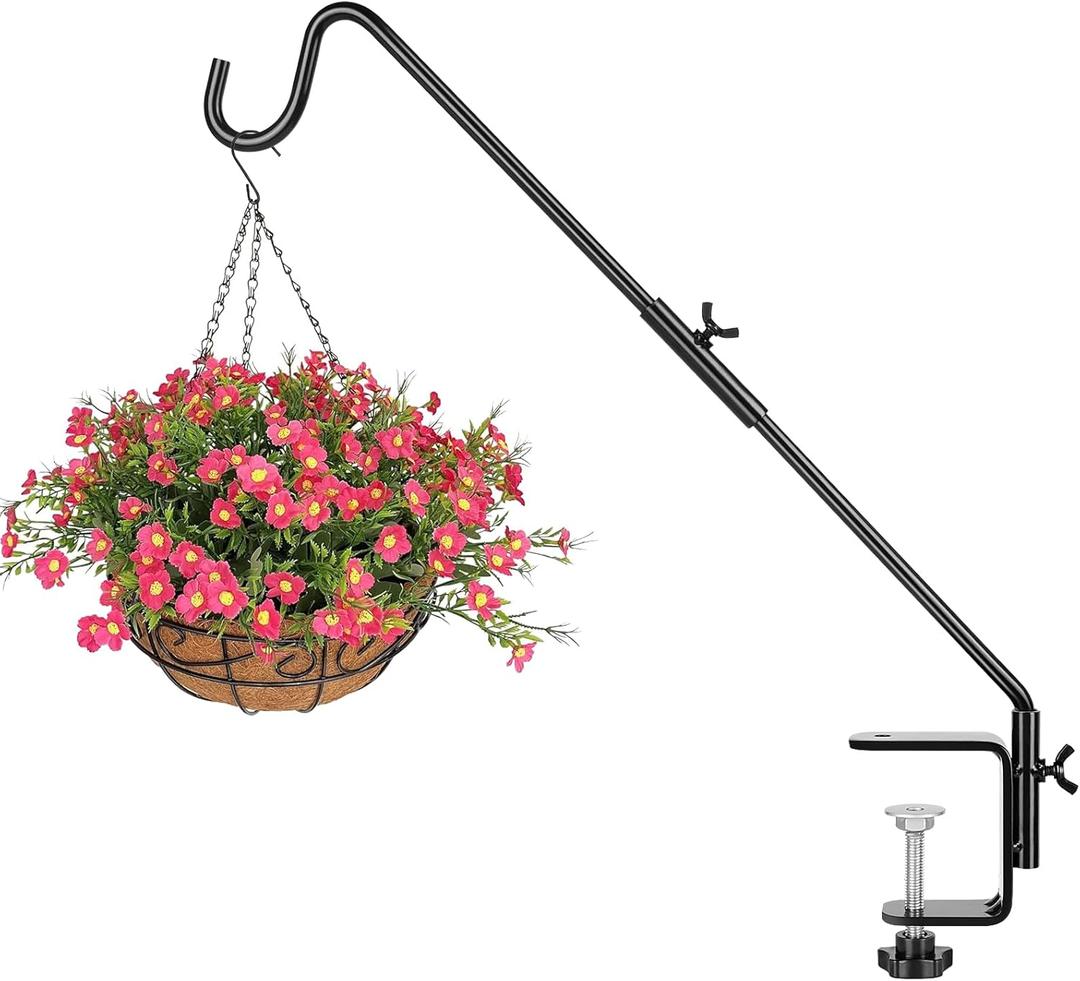 BOLITE Heavy Duty Deck Hook, 20 Inch Bird Feeder Hanger for Hummingbird Feeders, Planters, Lanterns, Wind Chimes, 360 Rotatable Arm, Black, Birthday Gifts for Women Men, Gifts for Mom Dad