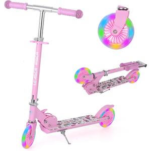 Kick Scooter - Collapsible Portable Kids Push Scooter - Lightweight Folding Design with High Visibility RGB Light Up LEDs on Wheels