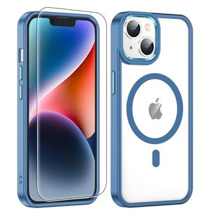 Redpepper for iPhone 14 Case,[Compatible with Magsafe][Anti-Yellowing] with Screen Protector,Slim Thin 10 FT Shockproof Phone Case 6.1 inch-Blue, Set of 2