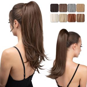 Clip in Ponytail Extension Medium Brown 18 Inch Pony Tails Hair Extensions for Women Long Straight Curly Tail Ponytail Hair piece Synthetic Fake Versatile Pony