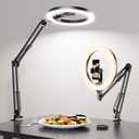 Overhead Phone Mount with Ring Light Phone Holder,10" LED Ring Light for Desk with Stand and Remote for iPhone,Phone Tripod with Light for Video Recording TikTok Live Stream Cooking Kitchen Vlogging