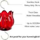 Real Glass Ant Moat for Hummingbird Feeders & Oriole Feeders Glass Tulip Shape Insect Guard with Large Capacity Flower Design Nectar Feeder Accessory Hooks (Red, 2 Pack)