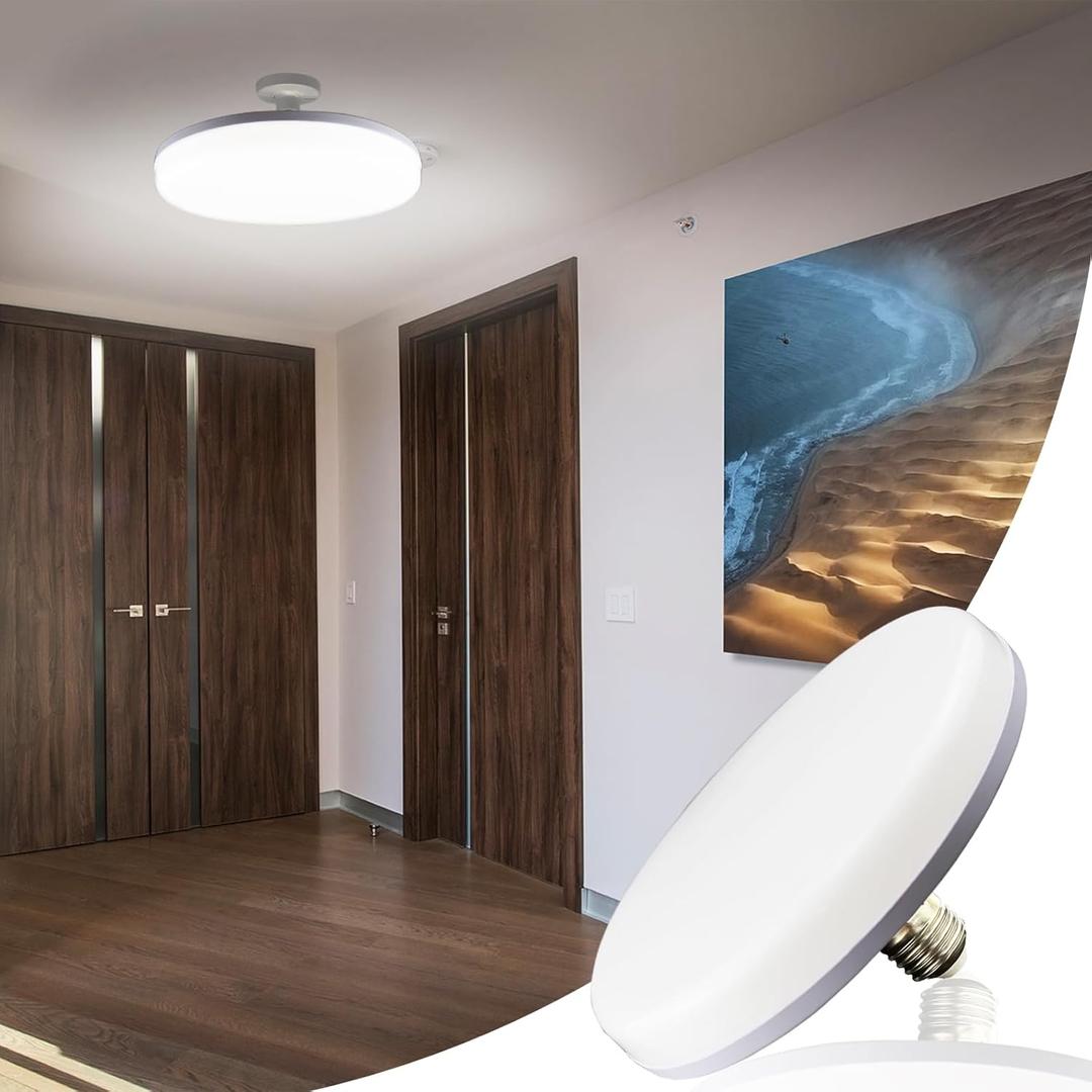 NCBCNB E27 UFO Garage Light Bulbs 390W Equivalent Efficient 60W 11Inch 5000LM, LED Light Bulbs, 6500K Daylight White Light E27/26 Standard Base, 50000 Hours Lifespan for Hallway Bedroom Home Garage