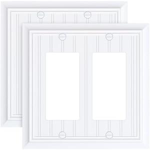 2-Pack Beadboard Bamboo Decorative Double Decorator Outlet Cover Plate | Durable Wall Plates for Electrical Outlets, Receptacle, GFCI Outlet, Dimmer Switch, 2 Gang Receptacle Cover, Pure White Pack Of 3