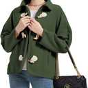 Women's Soft Polar Fleece Jacket Lightweight Long Sleeve Horn Button Warm Shacket Coat Comfortable Outerwear (Green, L)