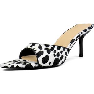 QIV Leopard Kitten Heels Pointed Toe Mule Heels for Women Open Toe Kitten Heel for Party Dressy Wedding (9.5)