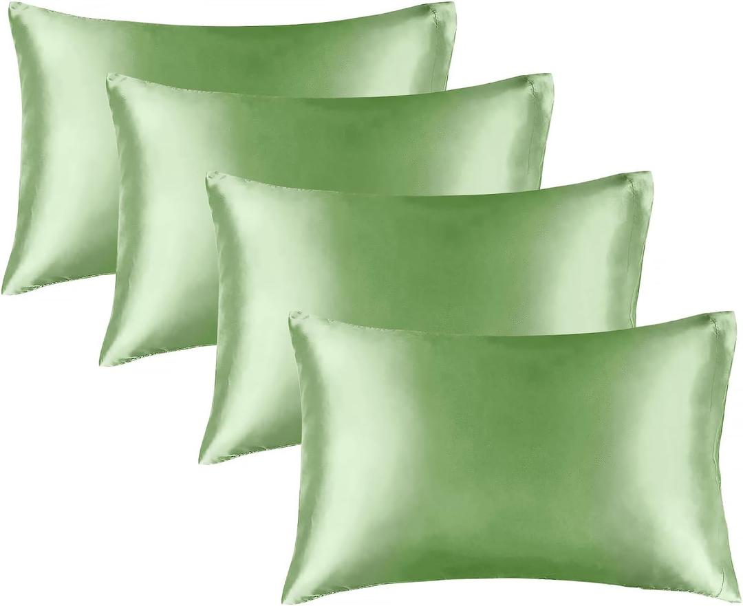 2 x BEDELITE Satin Pillowcase for Hair and Skin, Super Soft Similar to Silk Pillow Cases 4 Pack with Envelope Closure, Cooling Pillowcases for Women Men (20"x36" King Size, Sage Green)