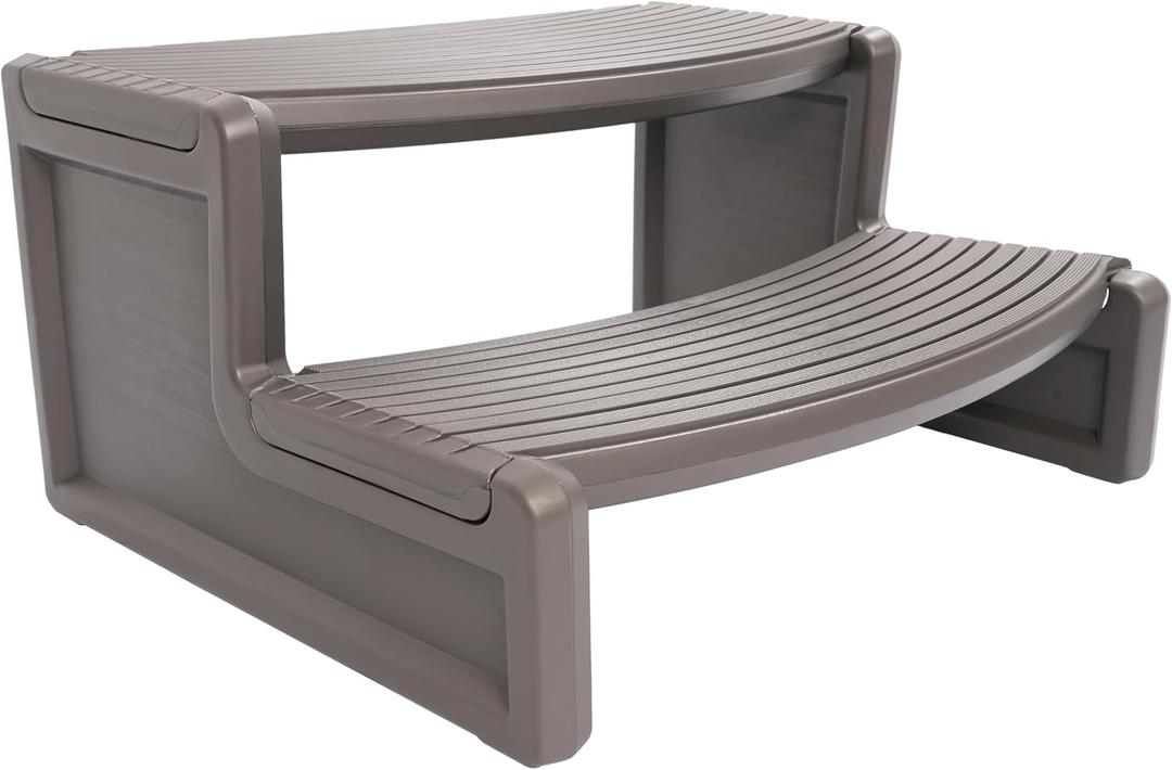 ECOTRIC Spa Step Hot Tub 2-Step Universal Outdoor Indoor Step Stool Pool Ladder Slip Resistant Striped - Carbon Gray Plastic