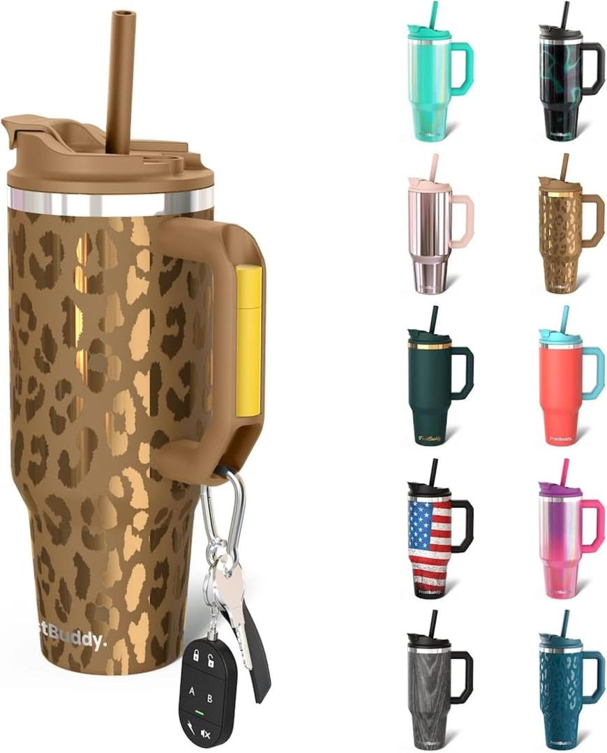 Frost Buddy Thicc Buddy - 50 oz Stainless Steel Vacuum Insulated Tumbler with Lid and Straw for Water - Travel Mug Cupholder Friendly - Gifts for Women Men Him Her (Copper Leopard)