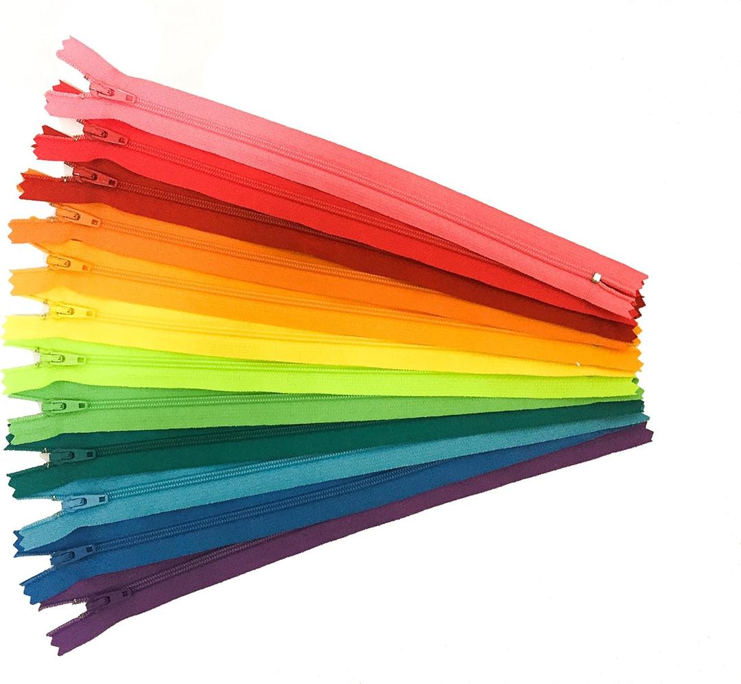 YKK Zippers Assortment of Bright Colors 9 Inch Number 3 Nylon Coil Set of 12 Pieces
