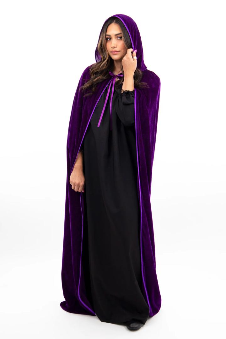 Purple Velvet Cape With Hood, Size M