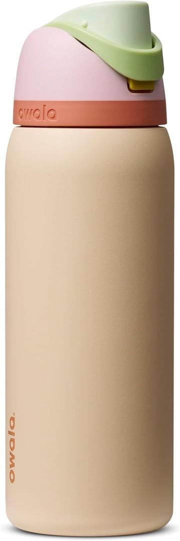 Owala FreeSip Stainless Steel Water Bottle 32 oz Pink/Tan (Desert Bloom)