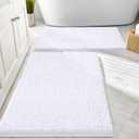 Smiry Bathroom Rugs and Mats Set, 2 Piece Chenille Bath Mat Set, Machine Wash Dry, Non Slip Absorbent Shaggy Bath Rug for Bath Room, Shower and Tub (30" x 20"+24" x 16", White)