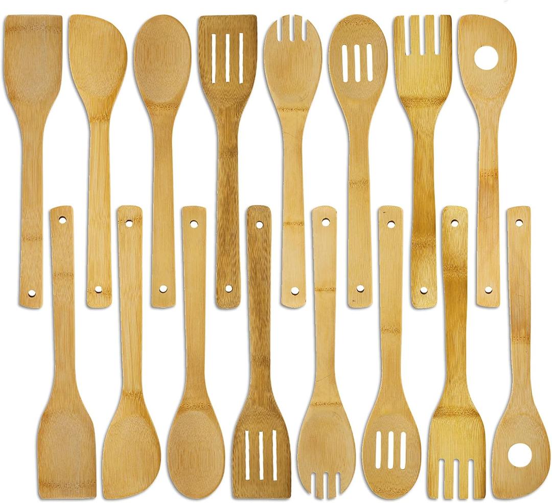 DEAYOU 16 PCS Bamboo Wood Spoons Set, Cooking Utensils for Cookware, Wok, Everyday Use, Mothers Day Gifts, Housewarming Gifts