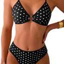 Tainehs Women's Two Piece Bikini Sets O Ring Front Top Ditsy Floral Triangle Swimsuits Cheeky Bathing Suit, M