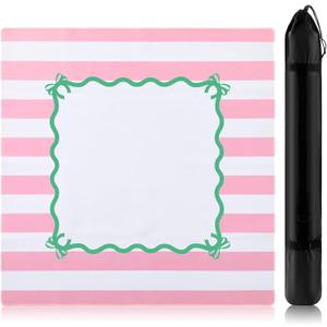 Dunzy 33'' x 33'' Mahjong Mat with Carrying Bag Non Slip Noise Reduction Gaming Mat Rubber Mahjong Table Cover Accessories Gifts for Poker Board Games Dominoes(Light Pink and White,Stripe)