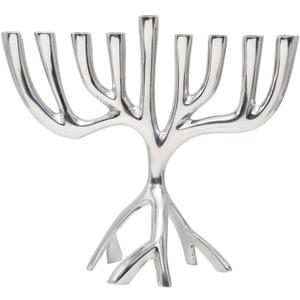 Yair Emanuel Modern Tree of Life Hanukkah Menorah - Contemporary Aluminum Design - Three Fits Standard Hanukkah Candles (7 Inch)