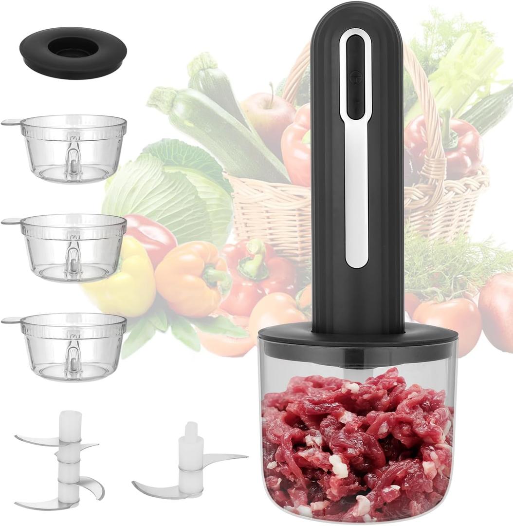 MINI Cordless Food Processor Electric Vegetable Chopper,USB Rechargable Compact Meat Grinder with 4 Cups & 2 Slicers for Baby Foods Kitchen,Mincing Pureeing Onion Garlic Chili & Spices(Black)
