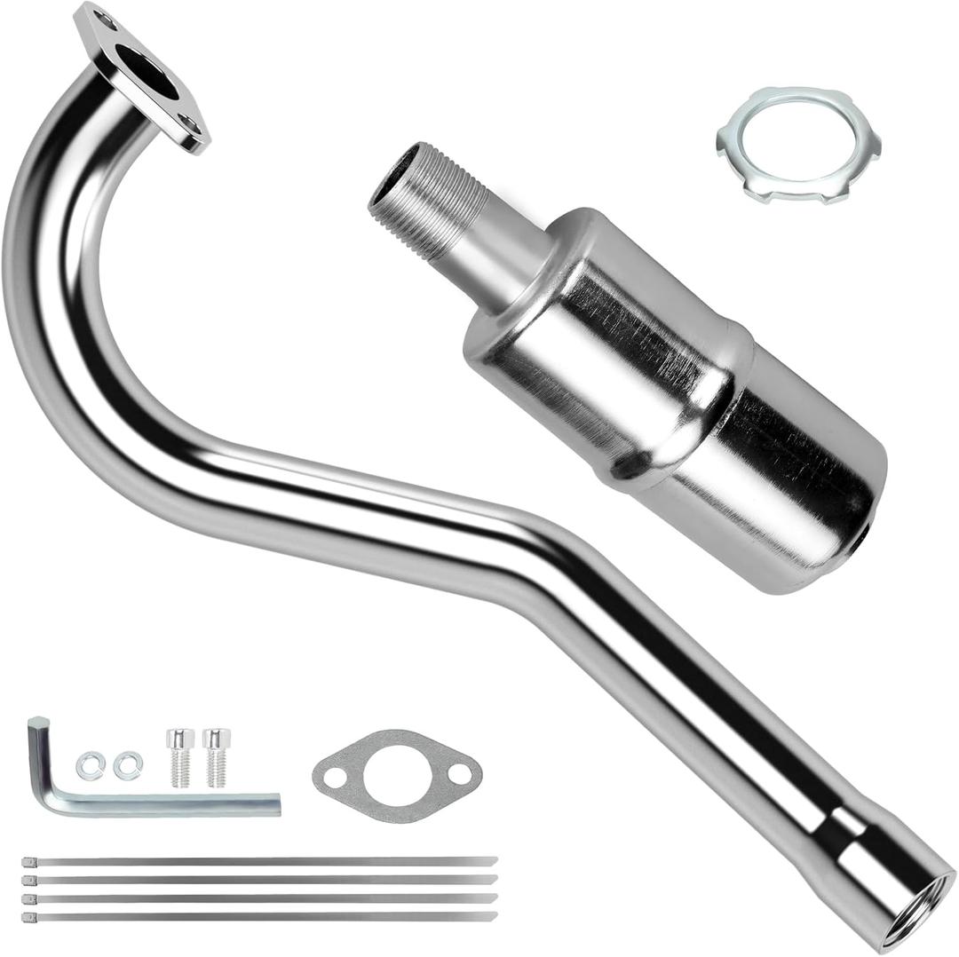 Central Long Mini Bike Exhaust Header Pipe with Muffler Kit Replacement for Coleman CT100U GMB100 98cc 99cc Mini Bike 154F 3.0HP Predator 79cc 3HP Engine GPS Rascal 98 Lite Minibike Parts