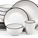 Homlouue Dinnerware Sets, 16 Pieces Stoneware Dinnerware Set, Service for 4 (16pcs), Plates Bowls and Mugs Set, Dinnerware Sets for 4, White with Black Rim