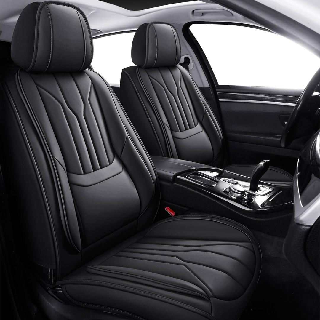 Foneso Car Seat Covers for Truck Chevy Chevrolet Silverado GMC Sierra Leather Protectors for Pickup 2007-2024 1500 2500HD 3500HD Trail Boss Z71 Crew Double Extended Cab (Black (Model A), Full Set)