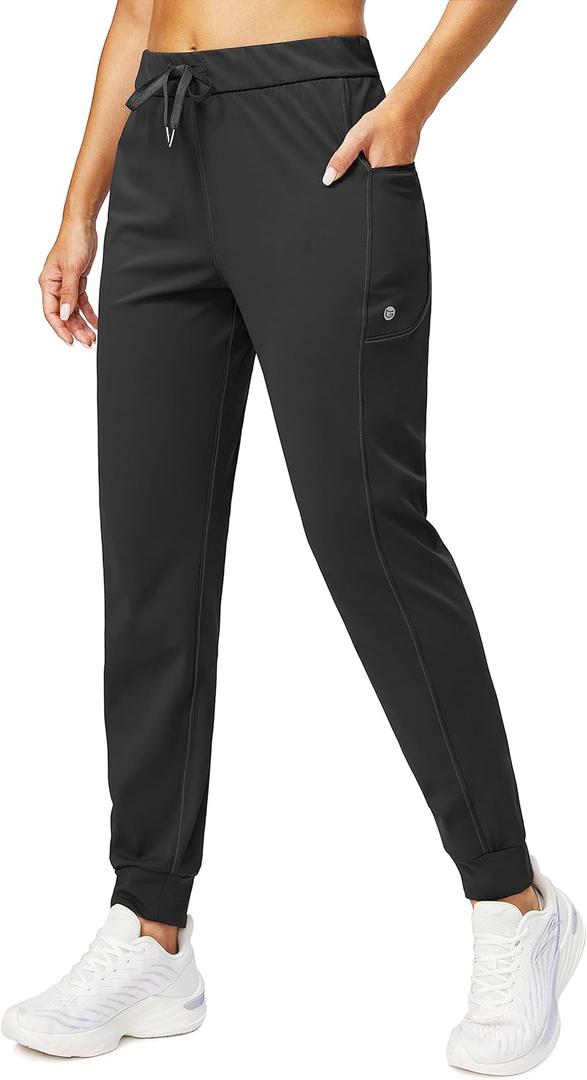 G Gradual Women's Joggers Pants with Zipper Pockets Stretch Tapered Athletic Joggers for Women Lounge, Jogging, Workout (Black, Large)