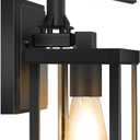 Solar Outdoor Wall Lights - Dusk to Dawn Exterior Waterproof Lanterns with E26 Socket & Glass Shade, Porch Sconces for Front Door Entryway (Black(1 Pack))